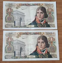 Rare lot de 2 billets de 100 Nouveau Franc Bonaparte avec numéro consécutif. 13 avenue Jean Jaurès, 26200...