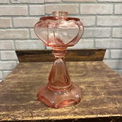Antique EAPG Pressed Glass Bright Pink Oil Lamp 10
