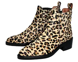 BOWERY Chelsea Style Pull-On Bootie. in Leopard Print Haircalf/Leather. with Removable hanging logo charms.