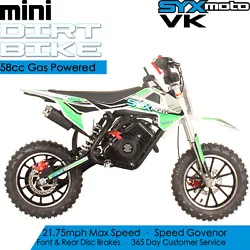 It is a small 58cc, automatic motorcycle with small brakes levers designed just for kids learning to ride! The engine...