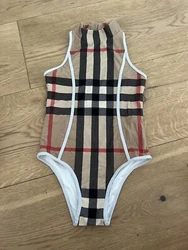Burberry Kids Beige Check One-Piece Swimsuit Bathing Size 8Y 128cm 135/64.