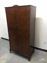 Beautiful Antique English Burl Walnut Wardrobe W/ Brass Accents. - Free local pickup is available.