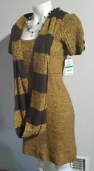 NWT Womens Large Sweater dress & Scarf Planet Gold 2pc gift set MACYS gold brown. Brand new . Would make a perfect gift...