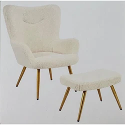 New - Open BoxEasyfashion Boucle Accent Chair and Ottoman Set with Golden Metal Legs, IvoryMaterials: Polyester Boucle...
