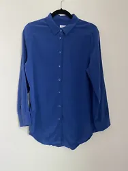 Equipment Femme Womens 100% Silk Long Sleeved Button Down Shirt Blue Size LPreowned, 2 subtle blemishes on lower back...