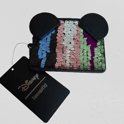 Loungefly Disney. Minnie Mouse multi-colored sequins ID card holder wallet.