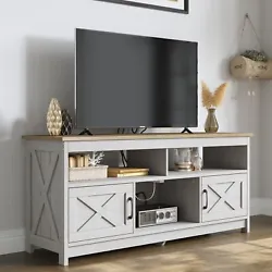 Style: Farmhouse. Modern farmhouse design. 1 x TV Stand. Can hold up to 300lbs fit for 65/60/55/50