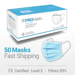 50 PROMask Level 3Features 3-ply material filters out over 99% of bacteria, dust, pollen, smoke etc.