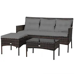 Color of cushion:Gray/Turqouise  Material: Rattan + Steel + Fabric + Sponge + Tempered Glass  Dimension of Sofa: 60”...