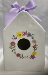 Rae Dunn 2017 Floral Wreath Birdhouse Farmhouse Watercolor Flowers Purple BowUsed…Excellent Condition… No chips or...