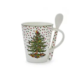 Perfect for hot cocoa, this Christmas Tree Polka Dot Mug and Spoon set includes a generous 14-ounce mug featuring the...