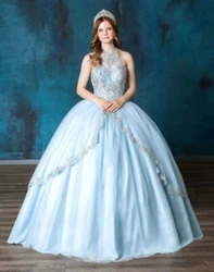 Fashion quinceanera sweet sixteen princess ball gown dress. size L. color: light blue. 100% authentic.