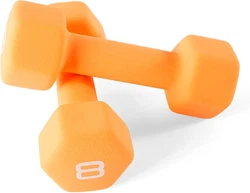 INCLUDES – TWO 2 lb neoprene coated dumbbells in chartreuse color.
