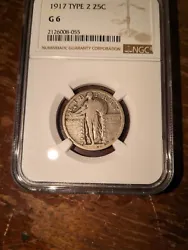 1917 standing liberty quarter type 2.  This coin is well circulated. It has been graded by NGC as G6. It is a good...