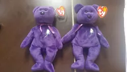 2 Princess Diana Beanie Baby Bears 1997 Original Made In China MINT WITH TAGS.