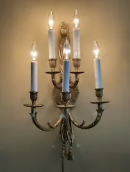 Approximately 12” wide 20” high 8” deep. You are bidding on 1 pair (2 sconces) 5 lights each! Impressive...