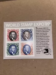 US Stamp Souvenir Sheet #2433 MNH World Stamp Expo 90c Lincoln 1989 BV $23!. Shipped with USPS First Class. Thanks for...