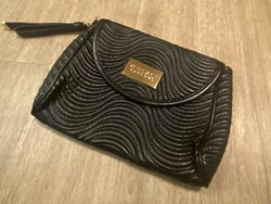 VERSACE PARFUMS FAUX LEATHER BLACK WRISTLET, CLUTCH, PURSE BAG.
