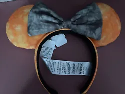 Disney Parks Halloween Tie Dye Orange & Gray Bow Minnie Mouse Ear Headband 2022.