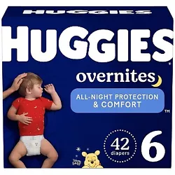 Huggies Overnites feature adorable Disney Winnie the Pooh designs and are available in size 3 (16-28 lbs), size 4...