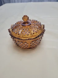 Fenton Amber Hobnail Covered Candy Jar Lid. Has white hobnails. Nodages seen