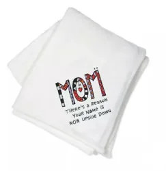 Mom Embroidered Plush Cuppa Doodles Blanket. White blanket with the message 