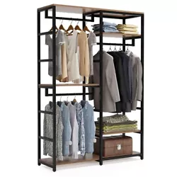 【Large Storage Capacity】 This storage organizer features 5-tier shelves and three hanging rods for storage, fully...