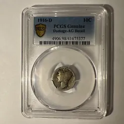 1916 D Mercury Dime Pcgs Genuine Ag Details Key Date Of Key Dates .. Shipped with USPS Ground Advantage.