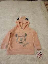 Disney Minnie Mouse Pink Fleece Hoodie Jacket with mouse ears and bow..