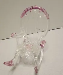 VTG Hand Blown Spun Glass Miniature Rocking Chair Clear Glass Pink Highlights.