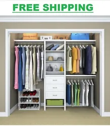 The organizer features 8 shelves for organizing folded clothes, shoes and accessories, plus 3 closet rods that expand...