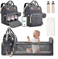 Sleek and high-end design, you can use it anywhere. 1 Diaper Bag. 🍼【Portable Crib】With 2 retractable brackets,...