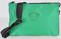 New with Tags Style: Nylon Medusa Messenger Bag Water Resistant Nylon in Bright Green Raised Medusa Head Plaque Zip...