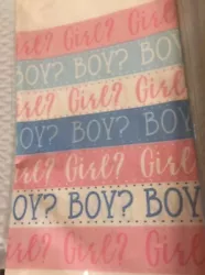 This table cover features a decorative border of pink, blue and white stripes with the words: GIRL?. printed on the...
