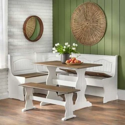 Perfect for the kitchen or breakfast nook. Beadboard detail on seat backs, table and bench legs. The corner unit also...