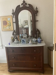 Antique Victorian dress with mirror and marble top. 3 drawer marble top. 43 1/2”x22x33 1/2 81” tall with mirror....
