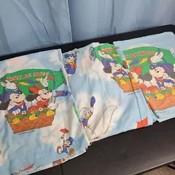 Vtg Walt Disney Mickey Air Mobile Double Fitted Sheet Flat & 2 Pillowcases.