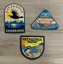 Lot of 3 Authentic Northeast Patagonia Store Patches! Patches are from the Freeport Maine, Boston Massachusetts, and...