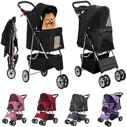 3 4 Wheel Foldable Cat Dog Puppy Pet Stroller with Storage Basket Cup Holder. - Large undercarriage. Its perfect for...