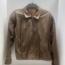 Vintage Brown Leather Jacket Sleeve Shoulder Pad Collared Coat W/Cinchwaist. Pit to Pit is 24