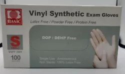 BASIC Vinyl Synthetic Exam Gloves Latex Free / Powder Free / Protein Free. 100 Gloves per Box. Super durable 100% Vinyl...