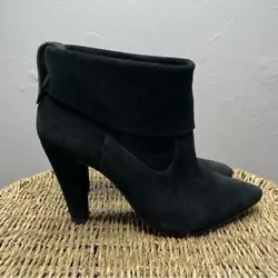 SCHUTZ Black Dalya BootiesSize 38 (US 8)Black cowhide nubuck leather pull on slouchy cuffed booties with a pointed toe....