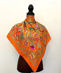 Authentic Gucci Flora Print Orange Multicolor Silk Scarf. Gucci Logo on the bottom. How to Wear a Silk Twill Scarf 100%...