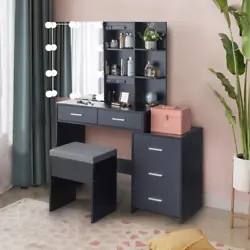 This is a multi-functional dressing table. The structure design of 5 drawers, 2 shelves and 1 mirror cabinet allows the...