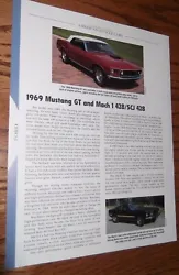 1969 MUSTANG GT/MACH 1. This Beautiful Full color Spec Sheet has great info and outstanding photography! Includes specs...