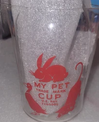 My Pet Glass Cup Advertising Irradiated Pet Milk 2 Spouts Red Paint Animals.