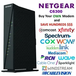 NETGEAR C6300 AC1750. Compatible with XFINITY from Comcast, Cox, and Spectrum. DOCSIS 3.0 technology. Up to 16x faster...
