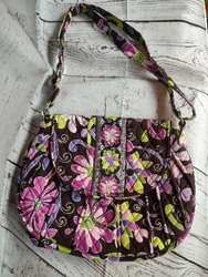 Vera Bradley Large Saddle Up Crossbody Shoulder Bag Purse-Brown Purple Punch in great like new condition.