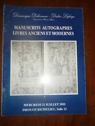 - Manuscrits Autographes Livres Anciens - Catalogue Drouot 1993. Service de livraison : Lettre verte/Ecopli