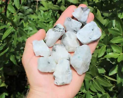 Premium Quality Rough Rainbow Moonstone crystals, assorted sizes and shapes as pictured, from India. Most are sized...